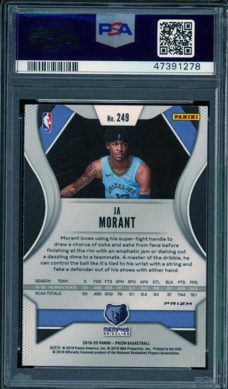Ja Morant Rookie Card 2019-20 Panini Prizm Red White Blue #249 PSA 10 Image 2