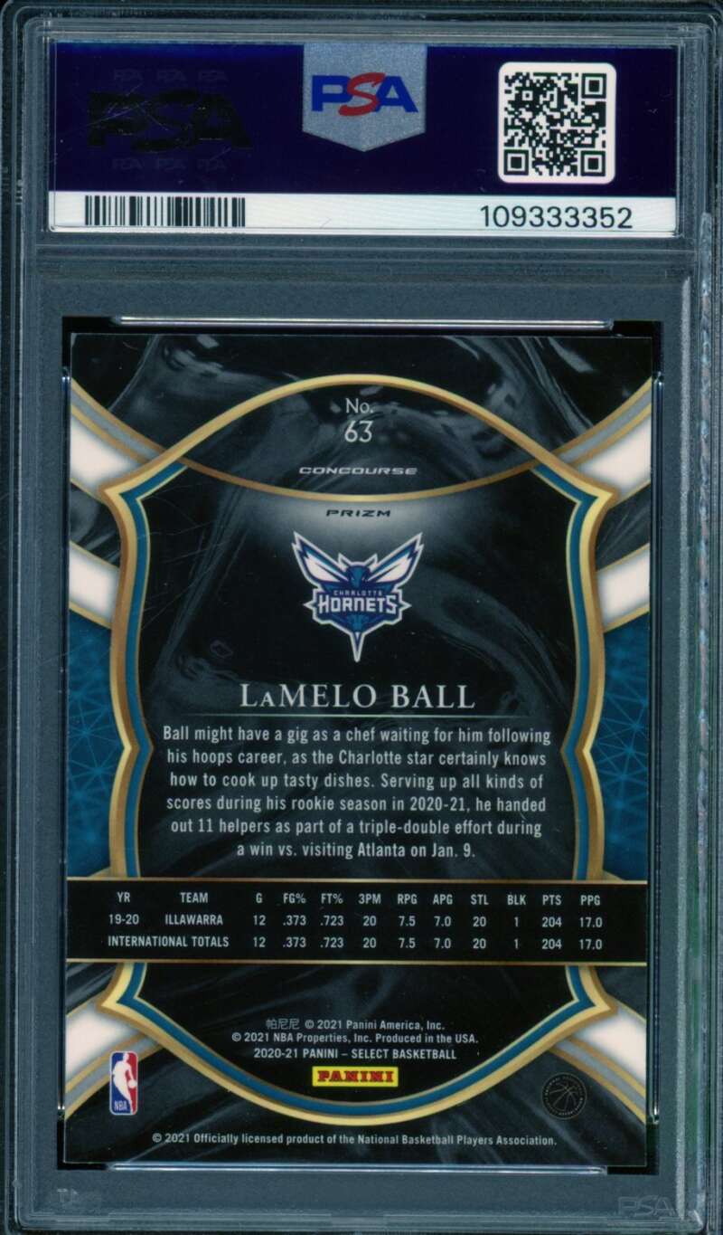 LaMelo Ball Rookie Card 2020-21 Panini Select Silver #63 PSA 8 Image 2