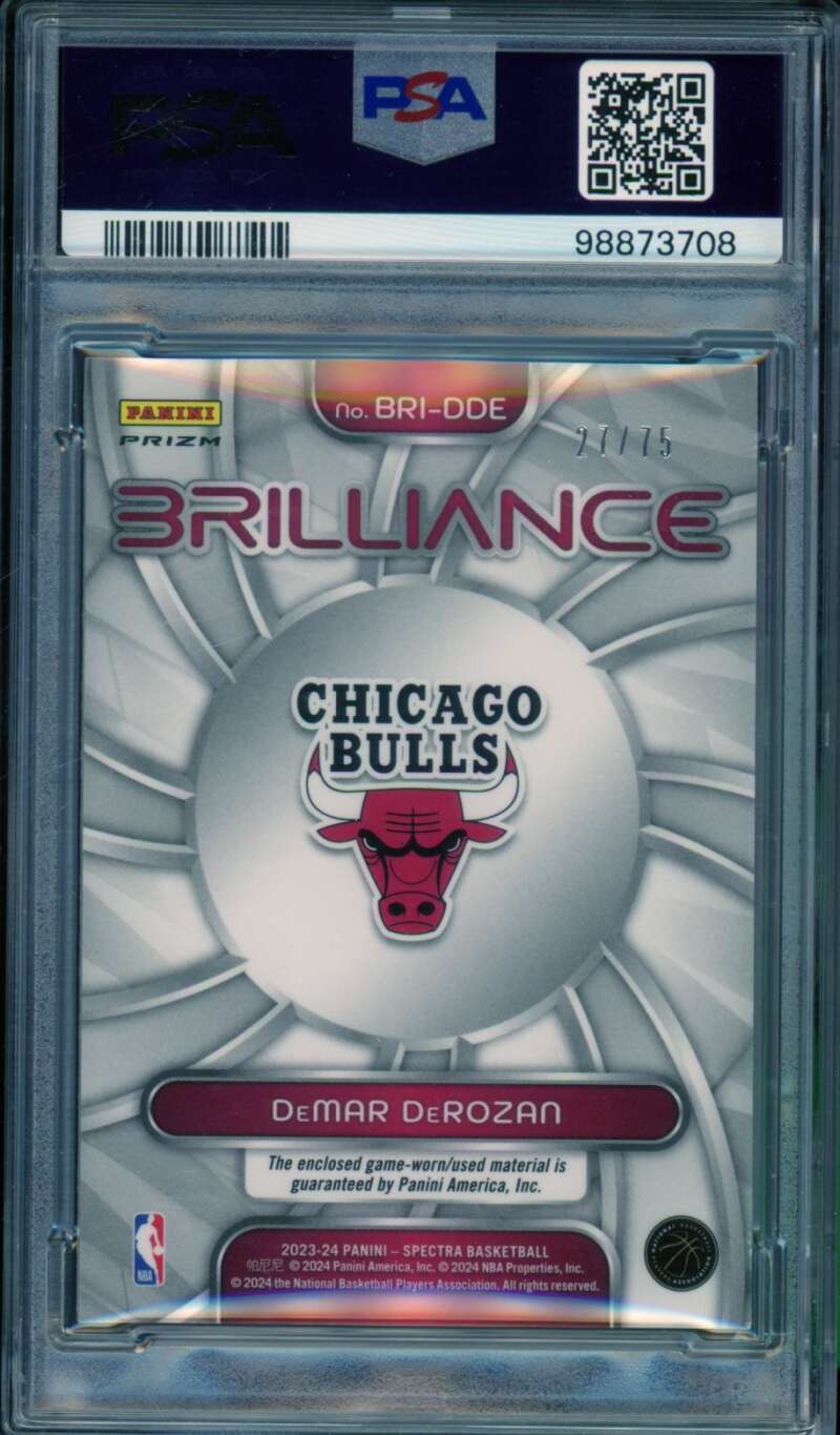 DeMar DeRozan 2023-24 Spectra Brilliance Mem-Interstellar (27/75) #BRIDDE PSA 9 Image 2