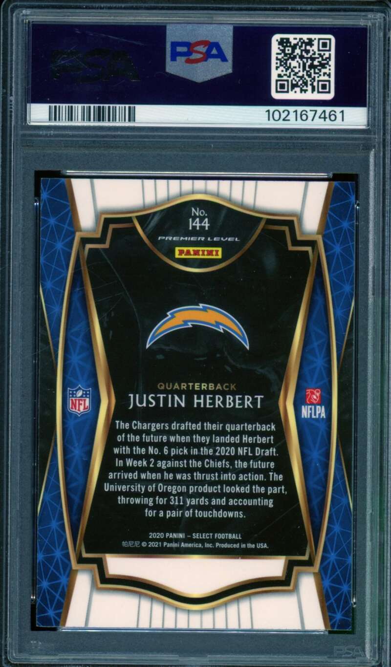 Justin Herbert Rookie Card 2020 Panini Select #144 PSA 9 Image 2