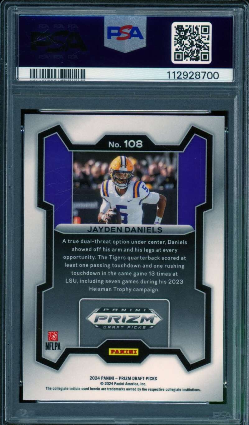 Jayden Daniels Rookie Card 2024 Prizm Draft Picks #108 PSA 9 Image 2