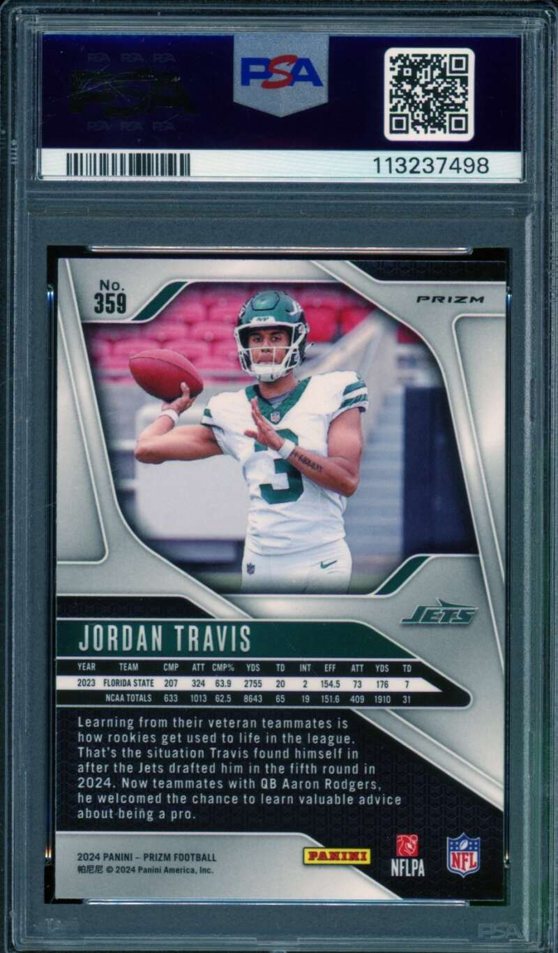 Jordan Travis Rookie Card 2024 Prizm Silver #359 PSA 9 Image 2
