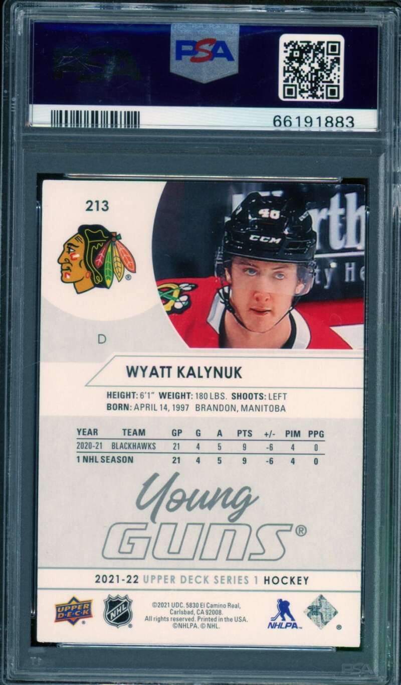 Wyatt Kalynuk Rookie Card 2021-22 Upper Deck Young Guns (pop 8) #213 PSA 10 Image 2