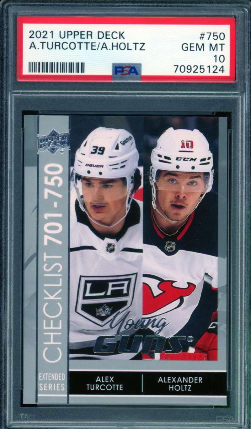 Alex Turcotte/Alexander Holtz 2021-22 Upper Deck Young Guns (pop 3) #750 PSA 10 Image 1