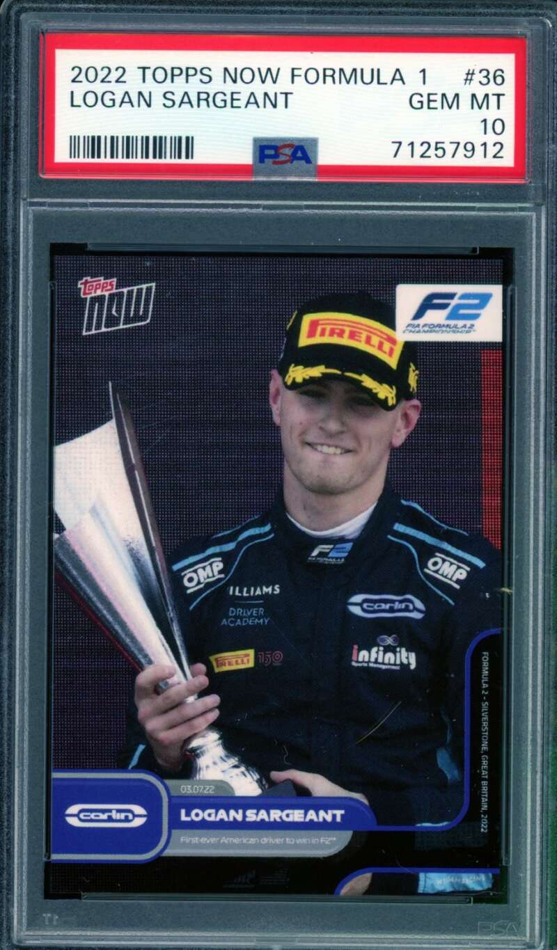 Logan Sargeant Card 2022 Topps Now #36 PSA 10 Image 1