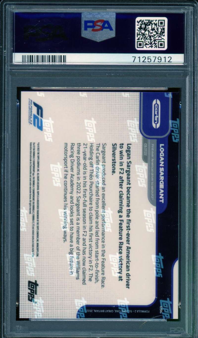 Logan Sargeant Card 2022 Topps Now #36 PSA 10 Image 2