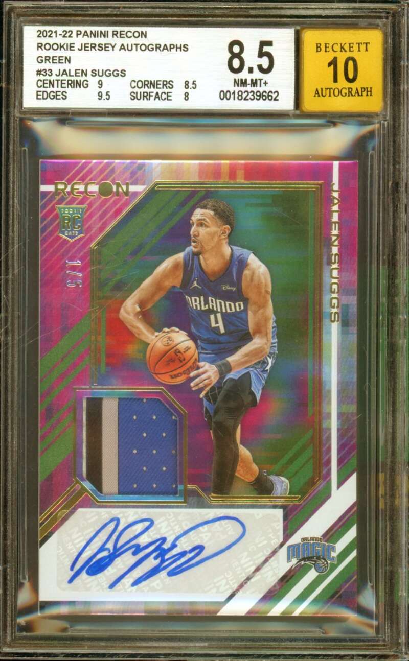 Jalen Suggs Rookie Card 2021-22 Panini Recon Jersey Green (1/5) #33 BGS 8.5 Image 1