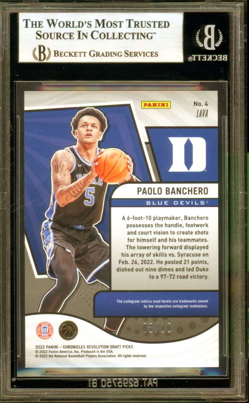 Paolo Banchero Rookie Card 2022-23 Chronicles Revolution Lava (8/10) #4 BGS 8.5 Image 2