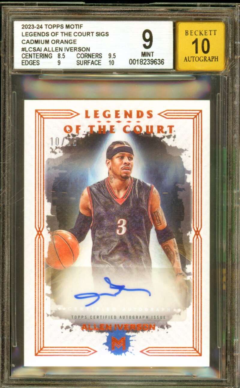 Allen Iverson 2023-24 Topps Motif Legends Game Sigs Orange (10/25) #LCSAI BGS 9 Image 1