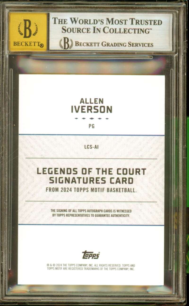 Allen Iverson 2023-24 Topps Motif Legends Game Sigs Orange (10/25) #LCSAI BGS 9 Image 2
