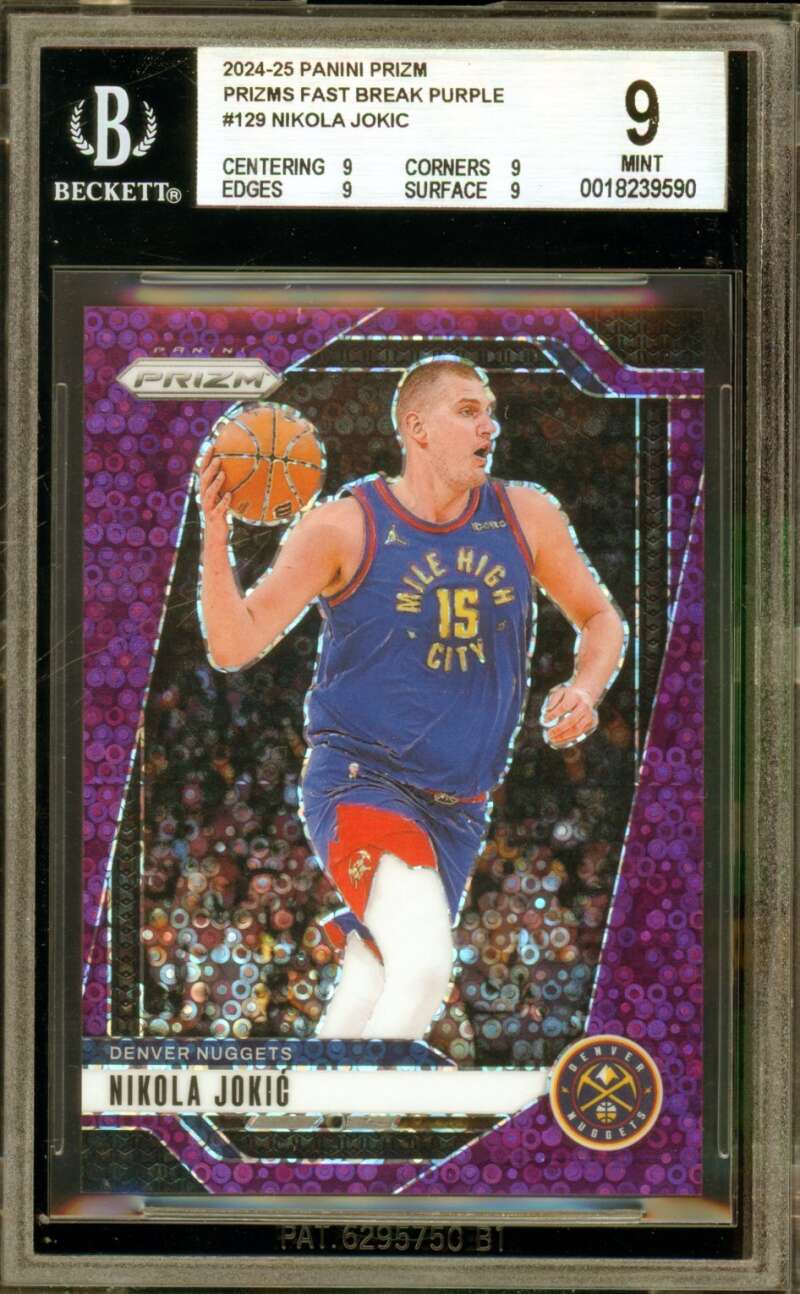 Nikola Jokic 2024-25 Panini Prizm Fast Break Purple (42/75) (pop 1) #129 BGS 9 Image 1