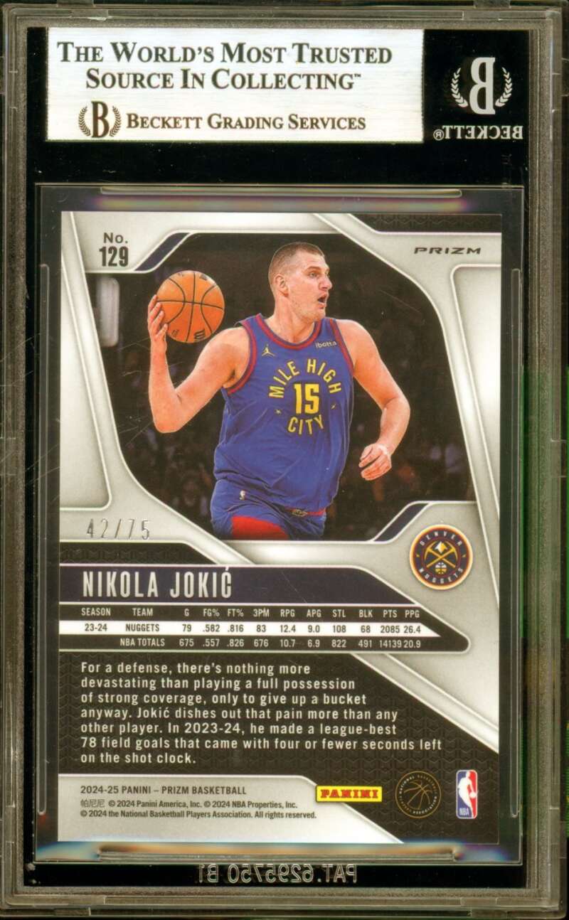 Nikola Jokic 2024-25 Panini Prizm Fast Break Purple (42/75) (pop 1) #129 BGS 9 Image 2