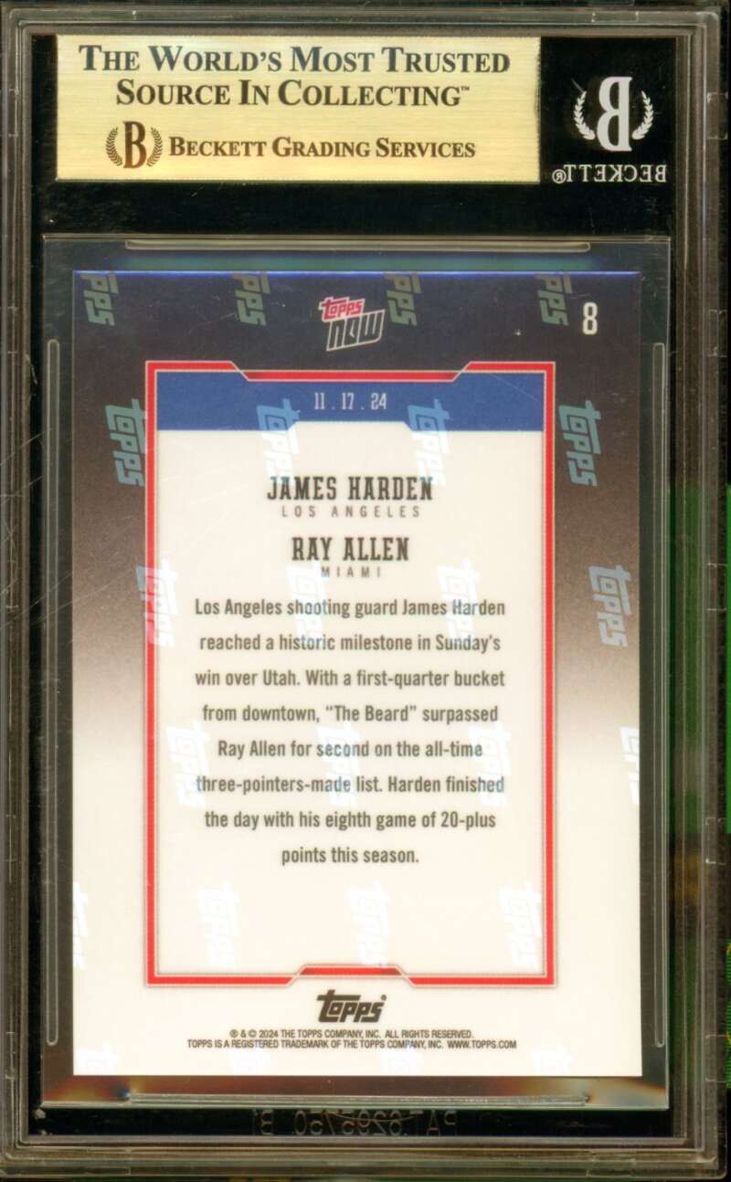 James Harden Card 2024-25 Topps Now #8 (PRISTINE) BGS 10 Image 2