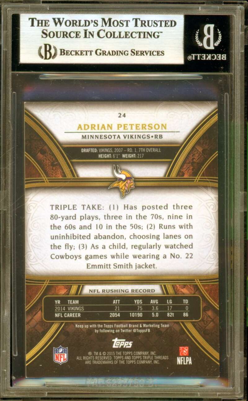 Adrian Peterson Card 2015 Topps Triple Threads Gold (59/99) #24 BGS 7.5 Image 2