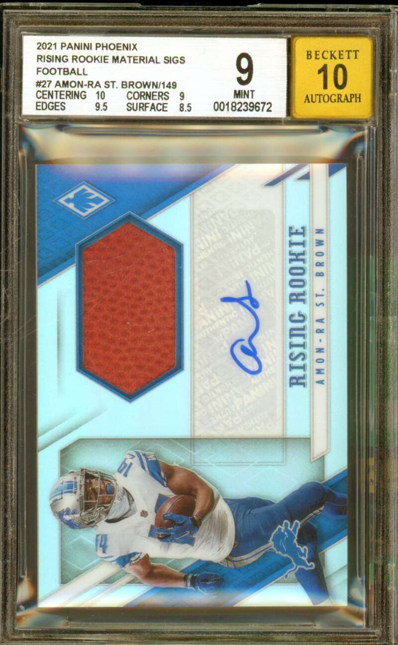 Amon-Ra St. Brown 2021 Panini Phoenix Riwing Rookie Materials Sigs #27 BGS 9 Image 1