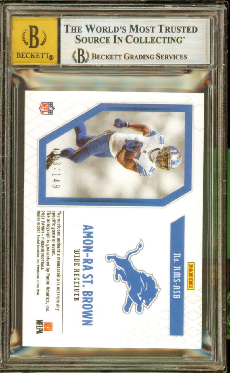 Amon-Ra St. Brown 2021 Panini Phoenix Riwing Rookie Materials Sigs #27 BGS 9 Image 2
