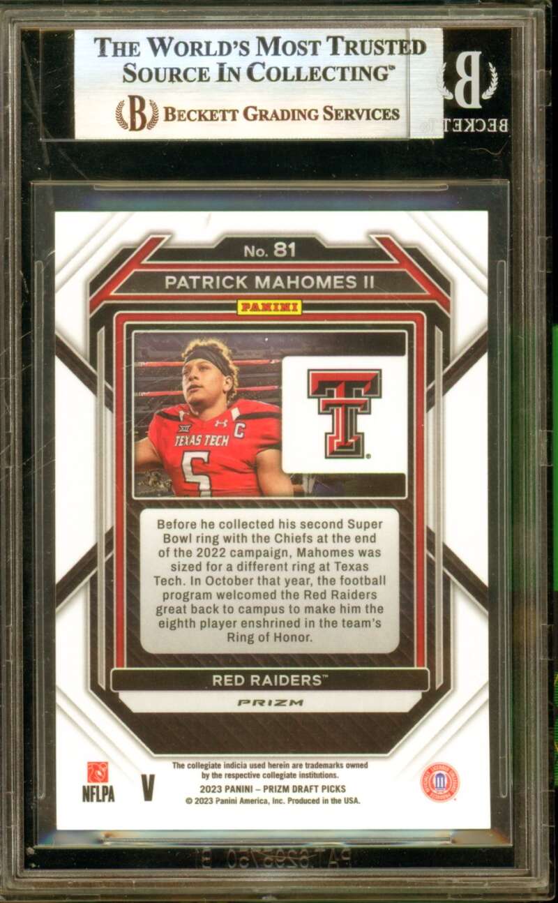 Patrick Mahomes II Card 2023 Panini Prizm Draft Picks Silver #81 BGS 7.5 Image 2