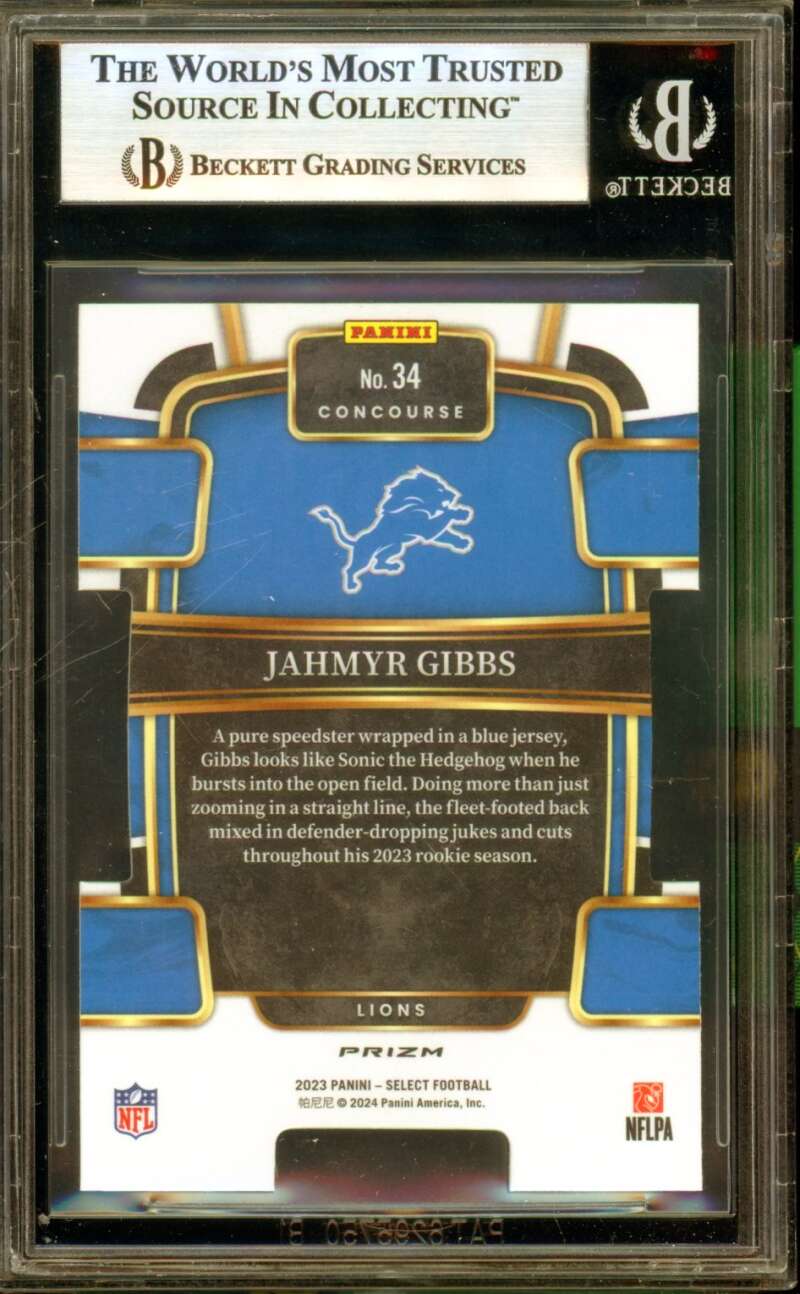 Jahmyr Gibbs Rookie Card 2023 Select Prizm Red Yellow Die Cut #34 BGS 7.5 Image 2