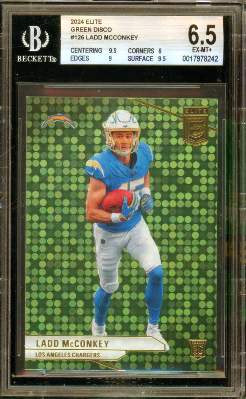 Ladd Mcconkey Rookie Card 2024 Elite Green Disco #126 BGS 6.5 Image 1