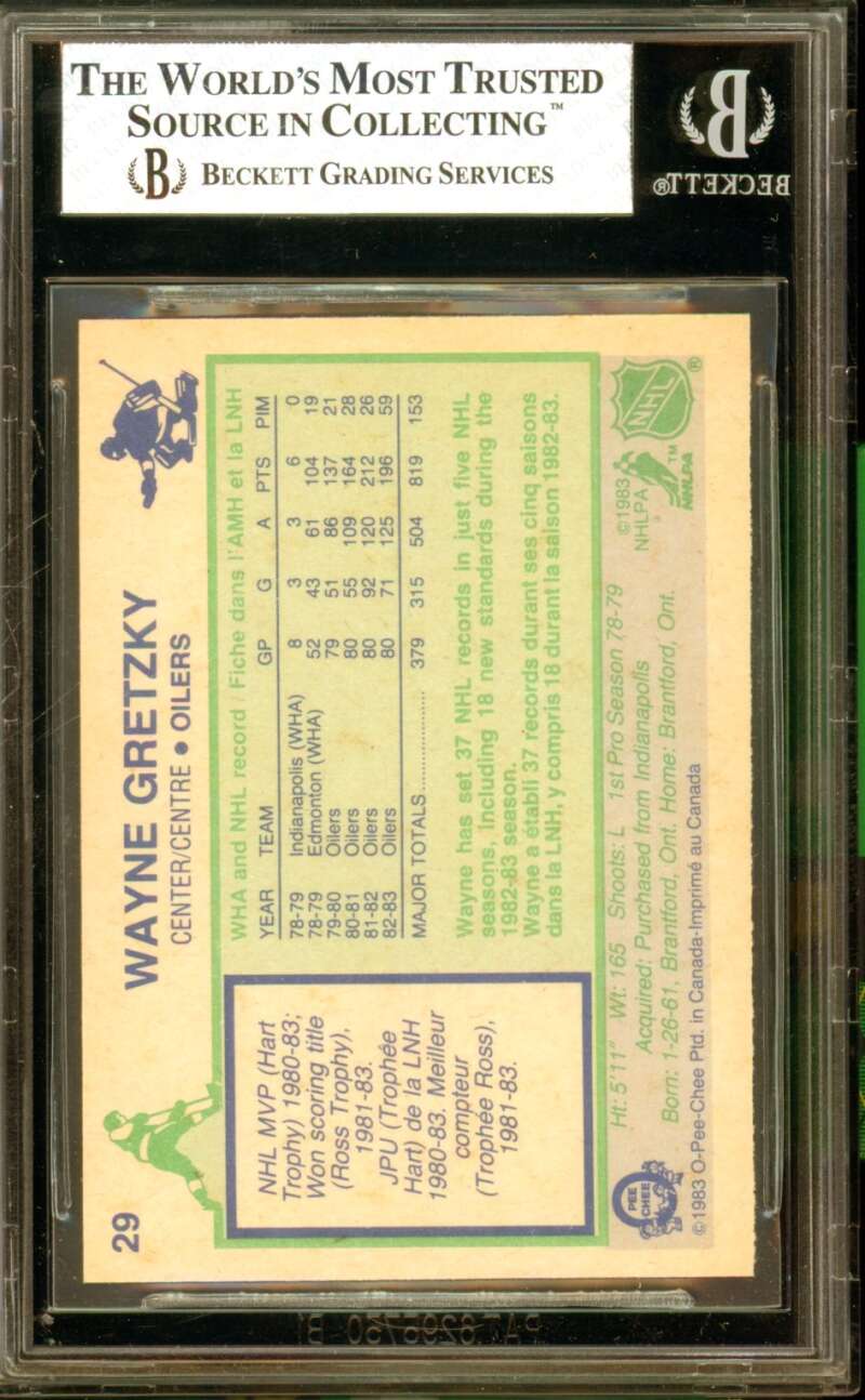 Wayne Gretzky Card 1983-84 O-Pee-Chee #29 BGS 7.5 Image 2