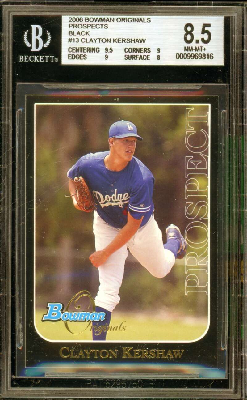 Clayton Kershaw Rookie 2006 Bowman Originals Prospects Black (42/99) #13 BGS 8.5 Image 1