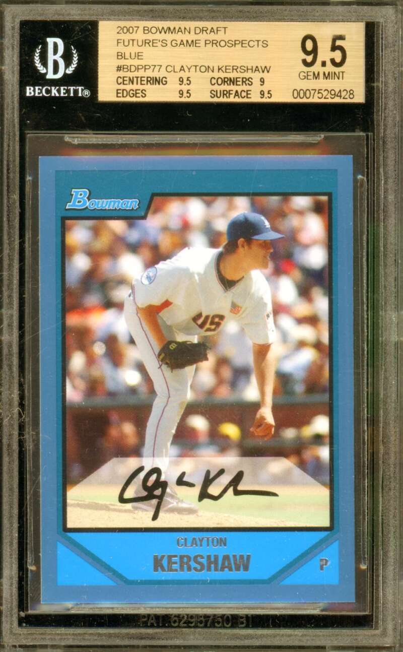 Clayton Kershaw 2007 Bowman Draft Future's Game Prospects Blue #BDPP77 BGS 9.5 Image 1