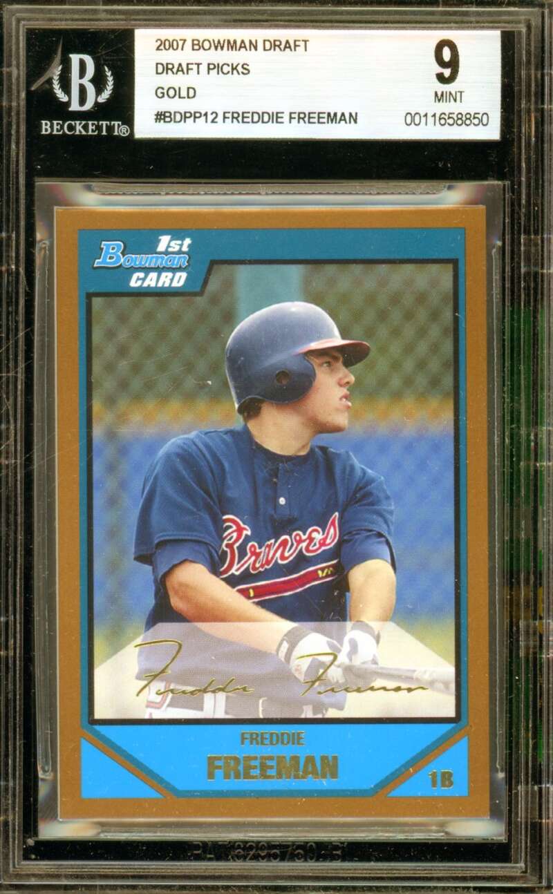 Freddie Freeman Rookie Card 2007 Bowman Draft Picks Gold #BDPP12 BGS 9 Image 1