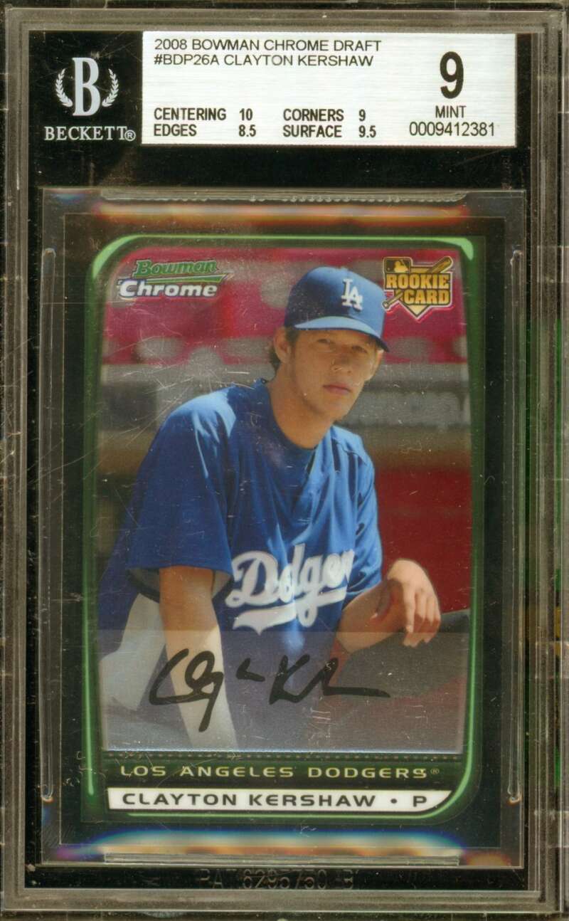 Clayton Kershaw Rookie Card 2008 Bowman Chrome Draft #BDP26A BGS 9 Image 1