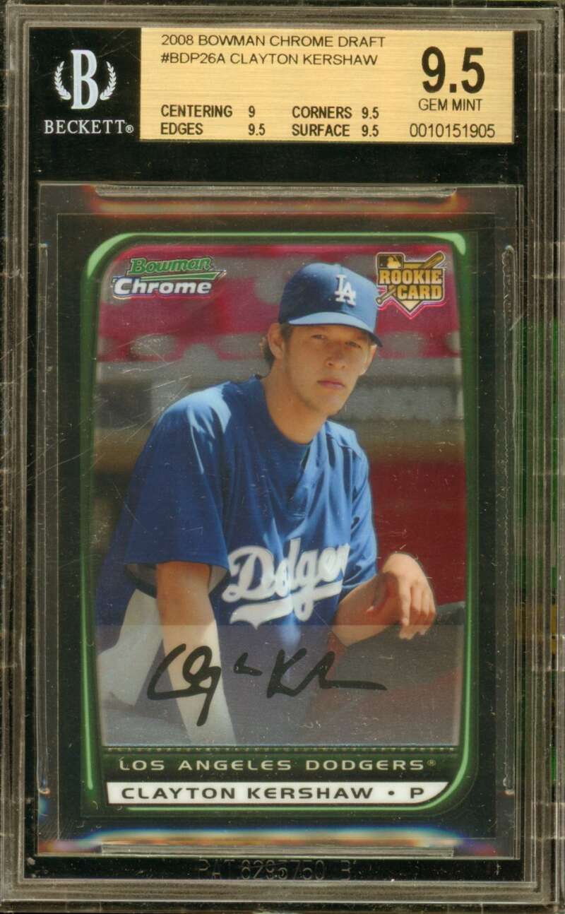 Clayton Kershaw Rookie Card 2008 Bowman Chrome Draft #BDP26A BGS 9.5 Image 1