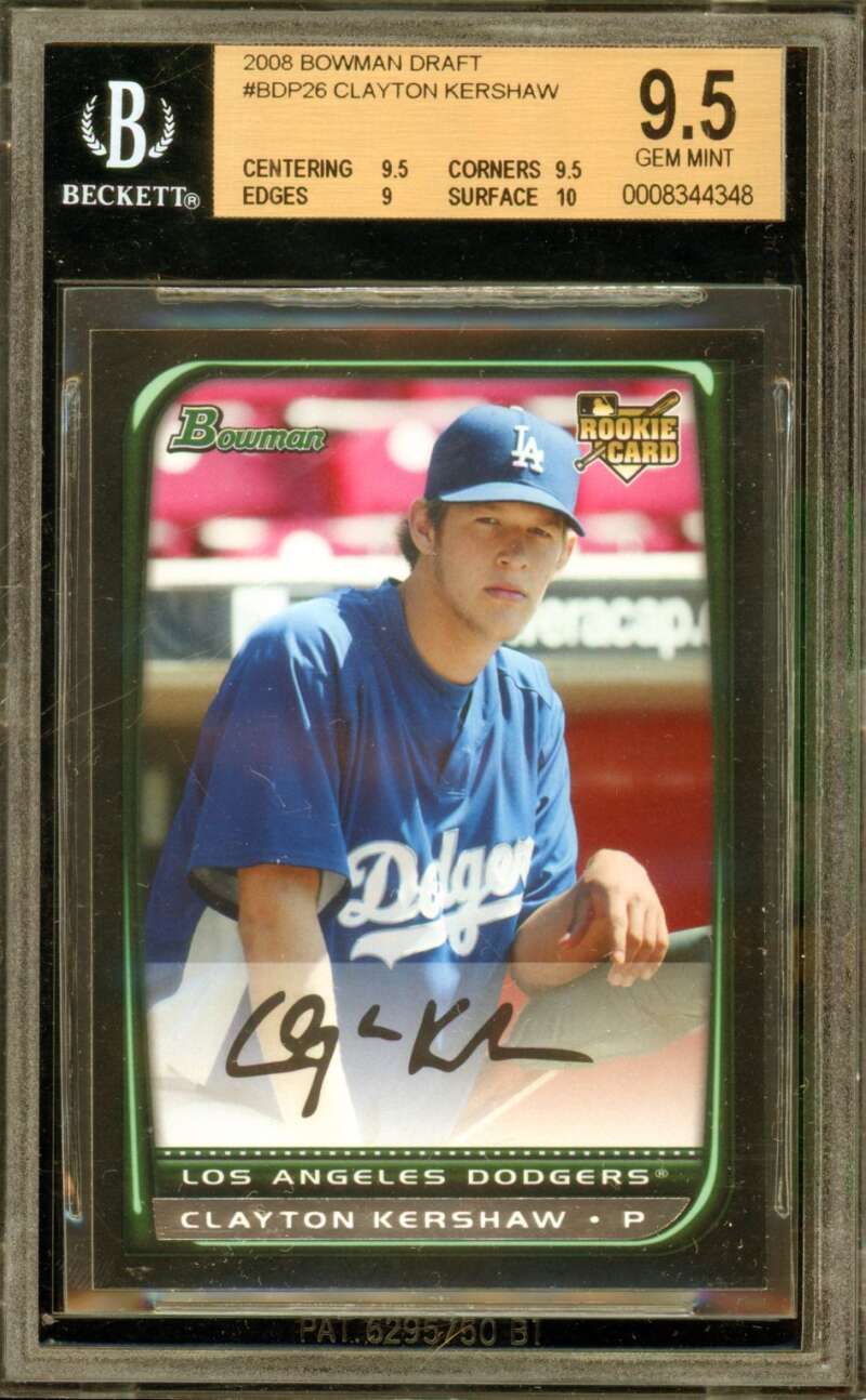 Clayton Kershaw Rookie Card 2008 Bowman Draft #BDP26 BGS 9.5 Image 1