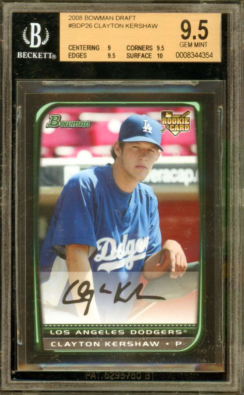 Clayton Kershaw Rookie Card 2008 Bowman Draft #BDP26 BGS 9.5 Image 1