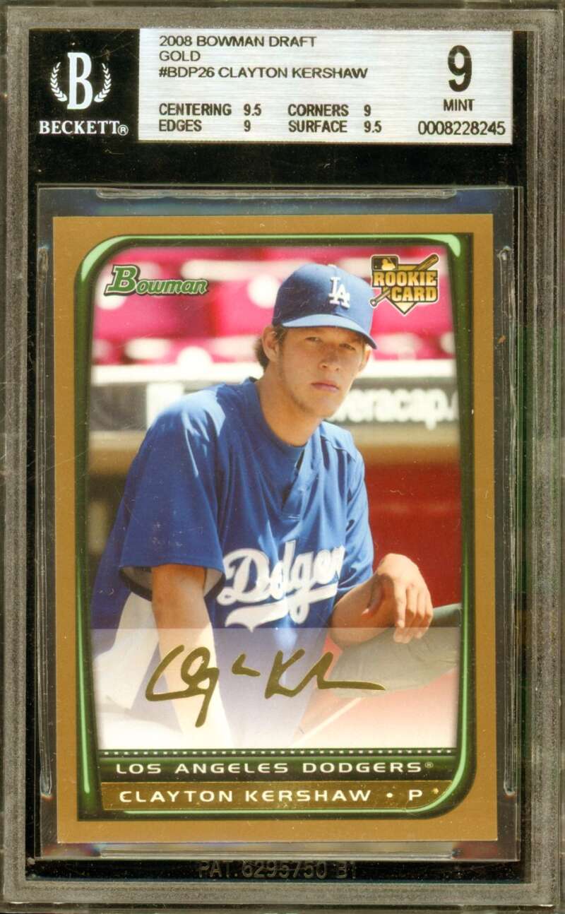 Clayton Kershaw Rookie Card 2008 Bowman Draft Gold #BDP26 BGS 9 Image 1