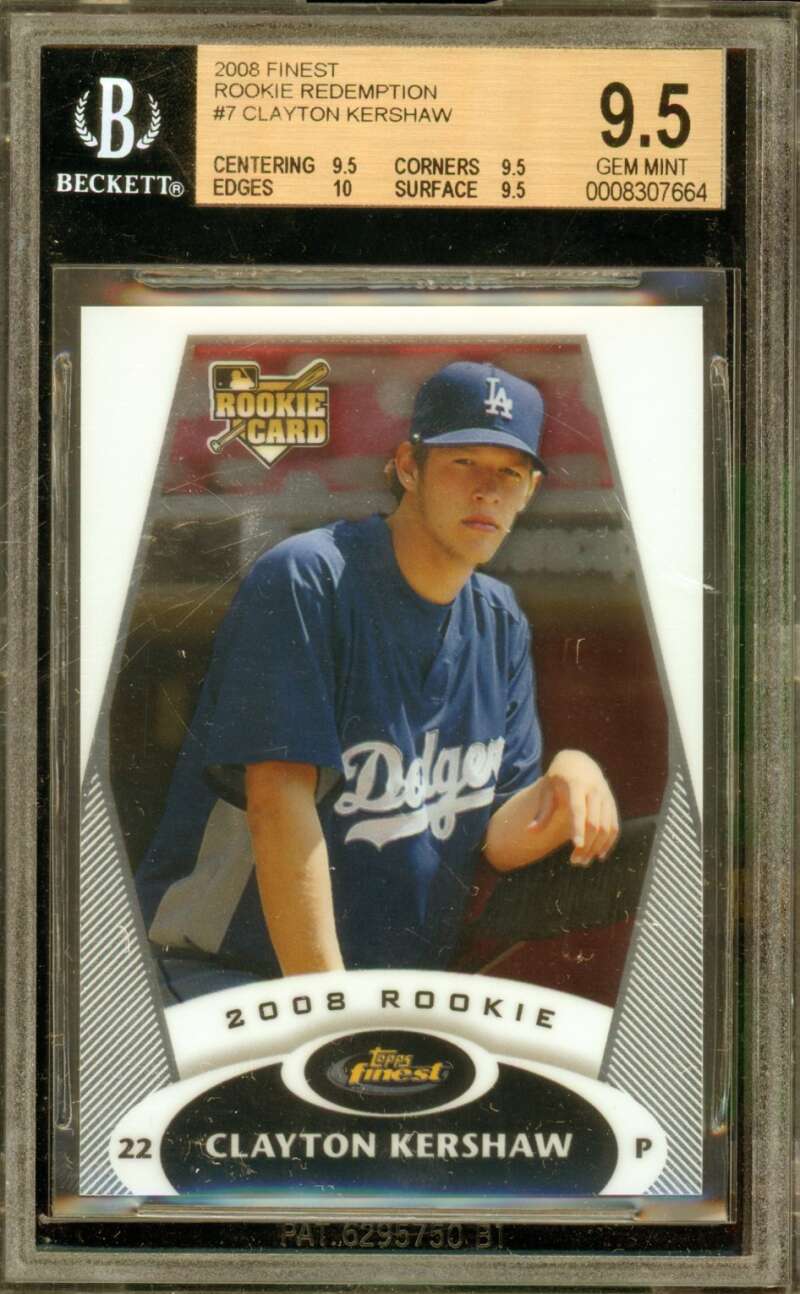 Clayton Kershaw Rookie Card 2008 Finest #7 BGS 9.5 Image 1
