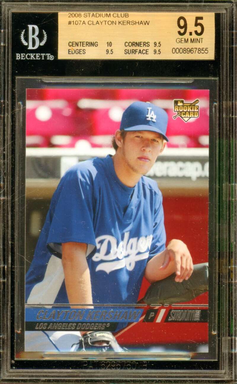 Clayton Kershaw Rookie Card 2008 Stadium Club #107A BGS 9.5 Image 1