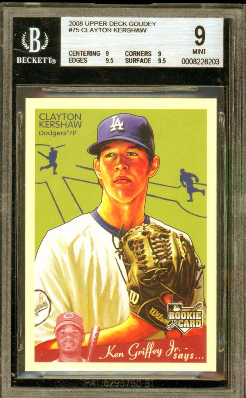 Clayton Kershaw Rookie Card 2008 Upper Deck Goudey #75 BGS 9 Image 1