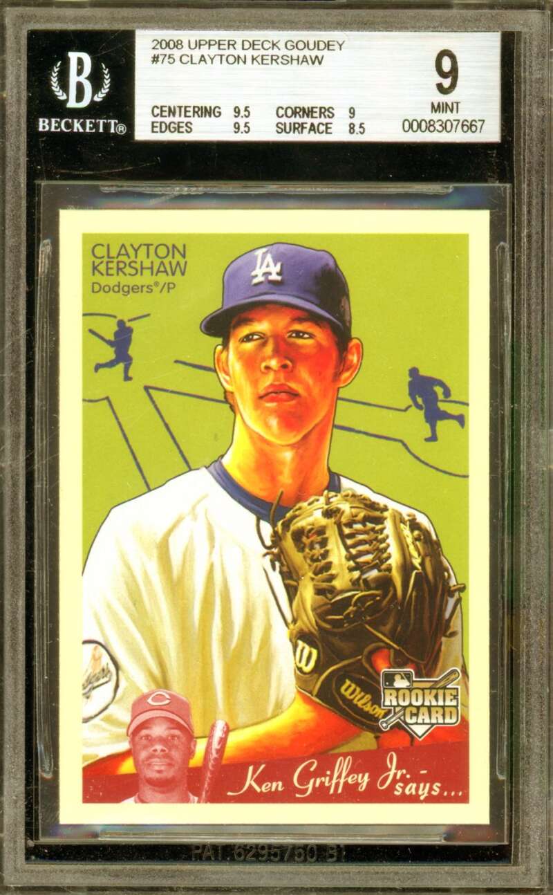 Clayton Kershaw Rookie Card 2008 Upper Deck Goudey #75 BGS 9 Image 1