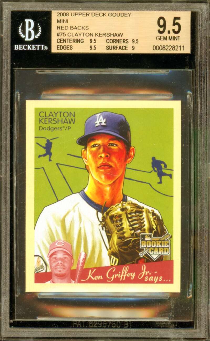 Clayton Kershaw Rookie Card 2008 Upper Deck Goudey Mini Red Backs #75 BGS 9.5 Image 1
