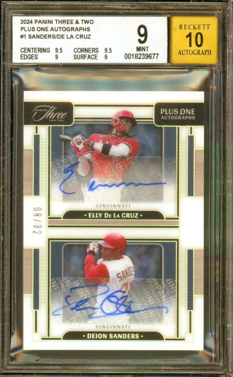 Deion Sanders /Ely De La Cruz 2024 Panini Three Two Plus One Autographs #1 BGS 9 Image 1
