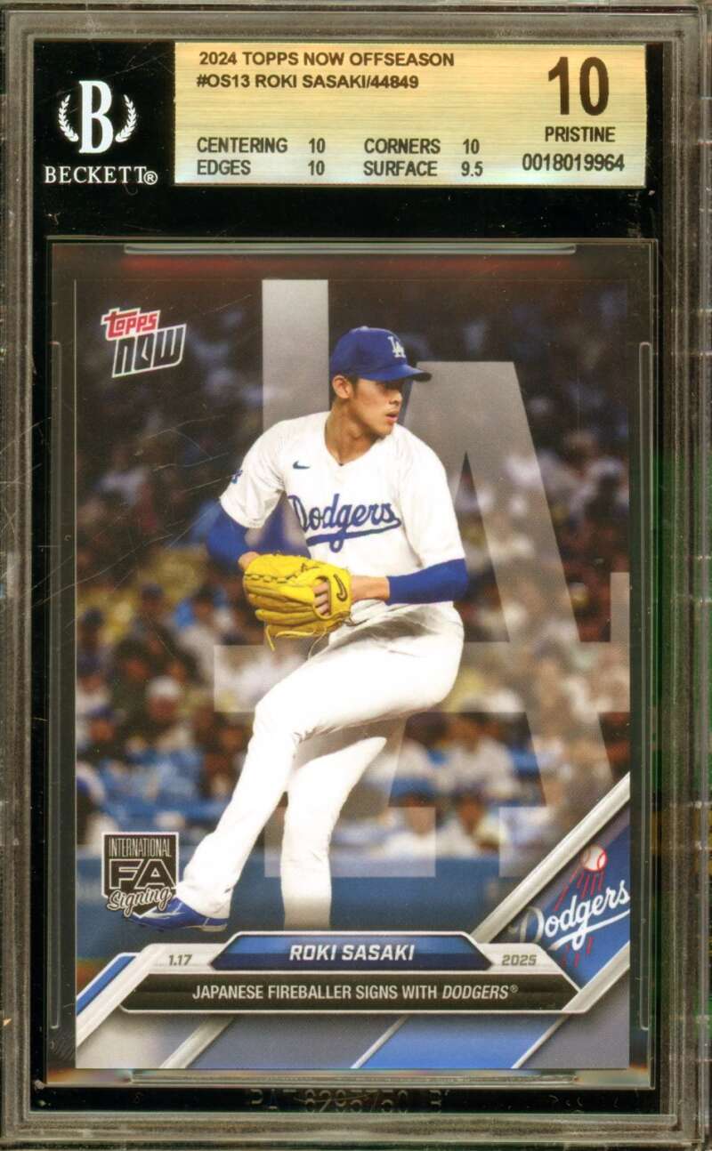 Roki Sasaki Rookie Card 2024 Topps Now Offseason #Os13 (PRISTINE) BGS 10 Image 1