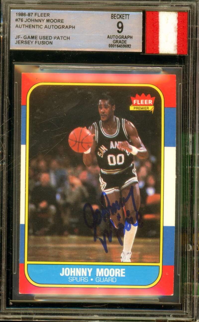 Johnny Moore Card 1986-87 Fleer Fersey Fusion Authentic Autograph #76 BGS 9 Image 1