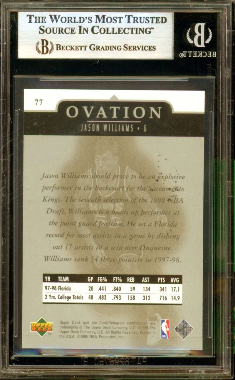 Jason Williams Rookie Card 1998-99 Upper Deck Ovation B #77 BGS 6.5 Image 2