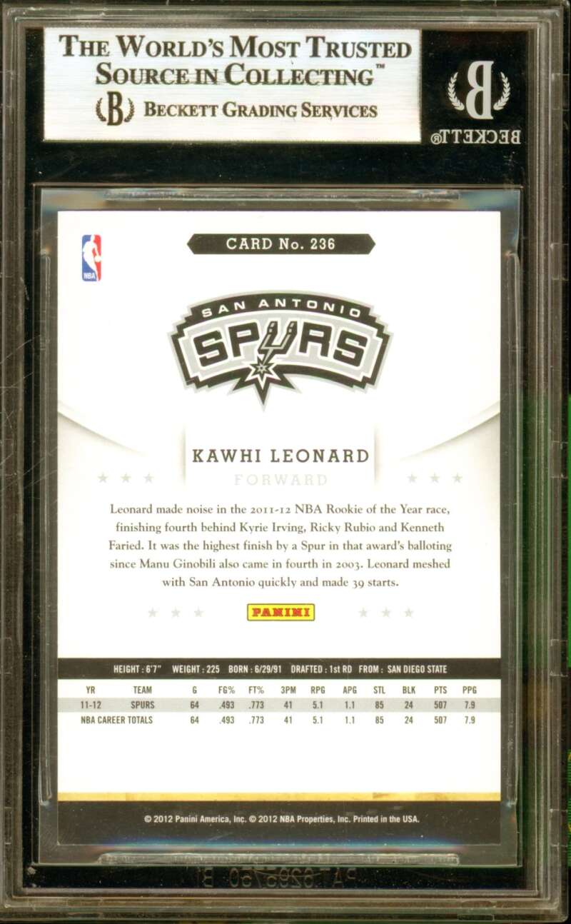 Kawhi Leonard Rookie Card 2012-13 Hoops #236 BGS 9 Image 2