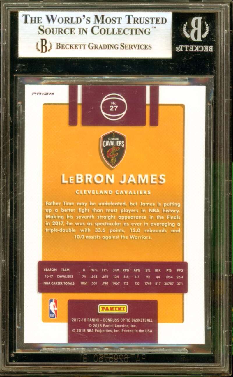 Lebron James Card 2017-18 Donruss Optic Fast Break Holo #27 BGS 9 Image 2