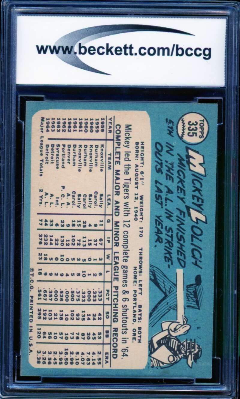 Mickey Lolich Card 1965 Topps #335 BGS BCCG 8 Image 2