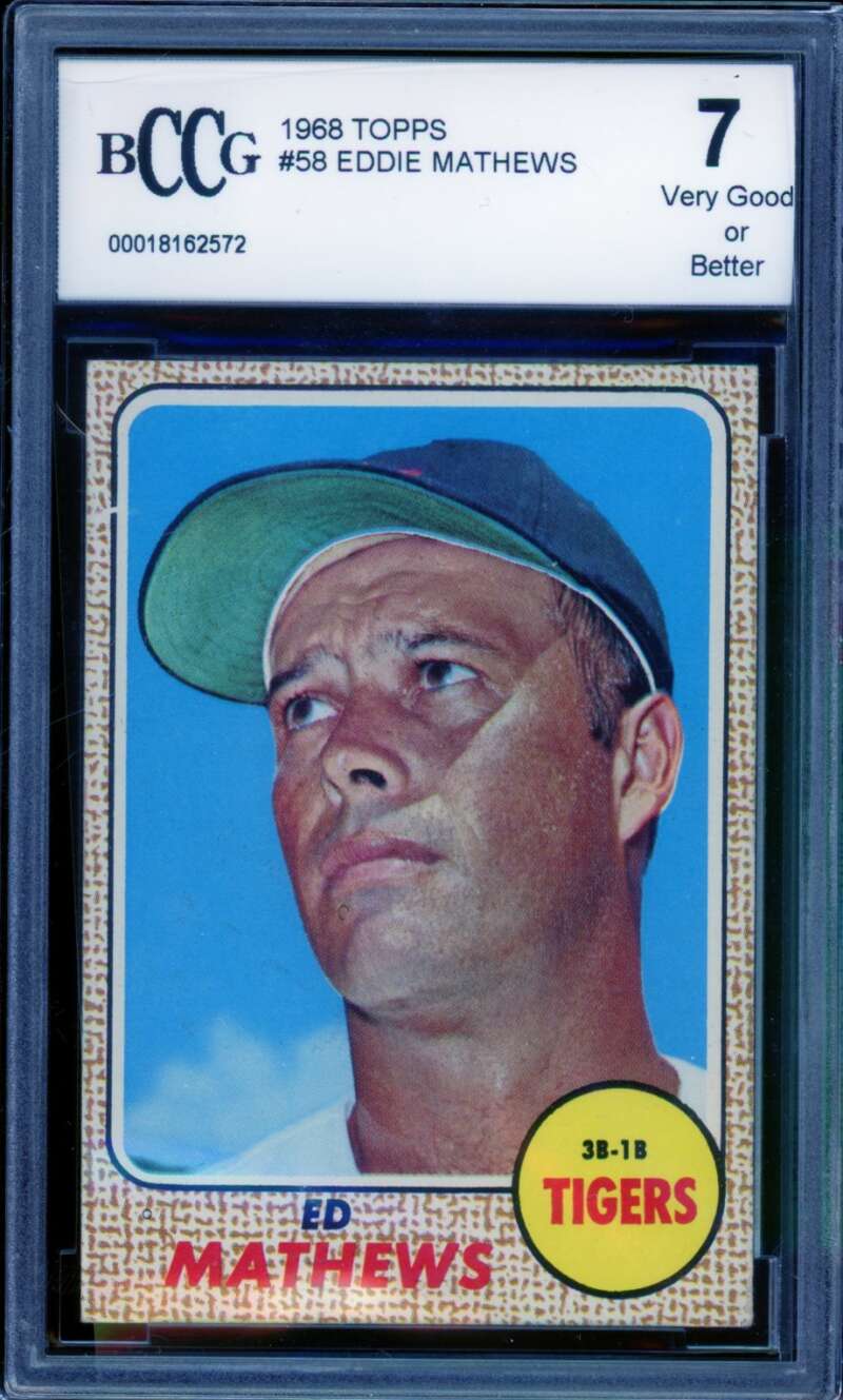 Eddie Mathews Card 1968 Topps #58 BGS BCCG 7 Image 1