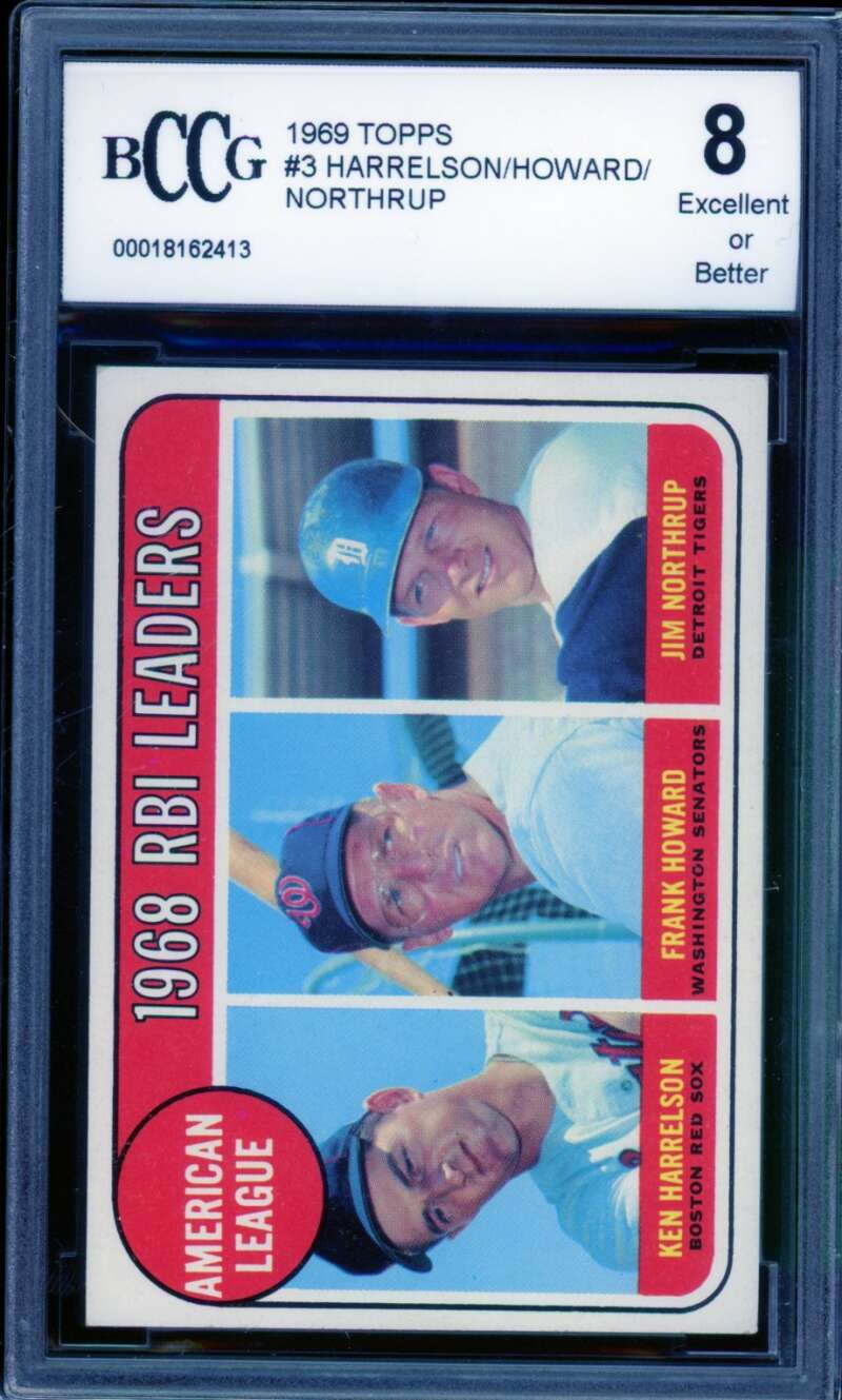 Ken Harrelson/Elston Howard/Jim Northrup Card 1969 Topps #3 BGS BCCG 8 Image 1