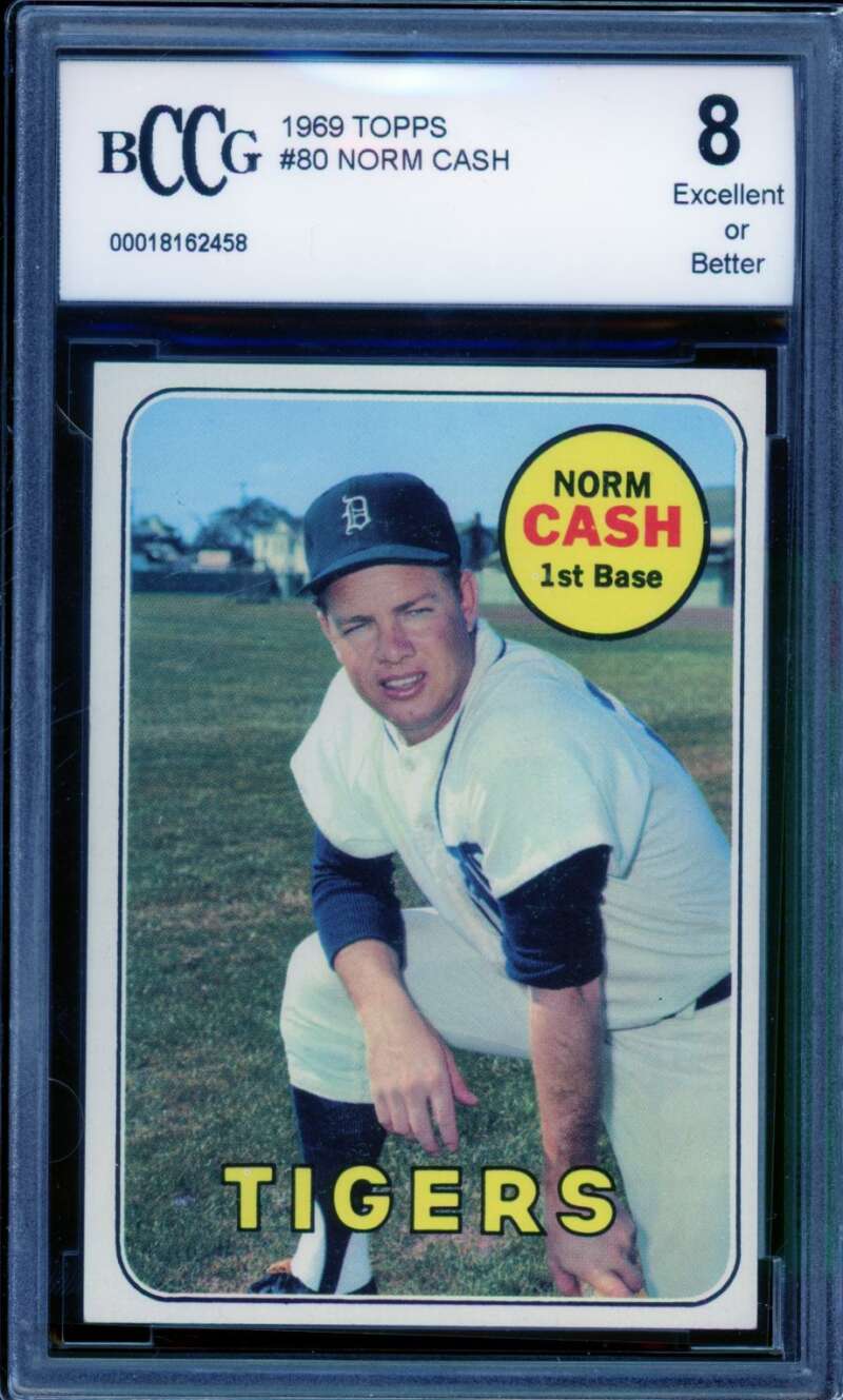 Norm Cash Card 1969 Topps #80 BGS BCCG 8 Image 1