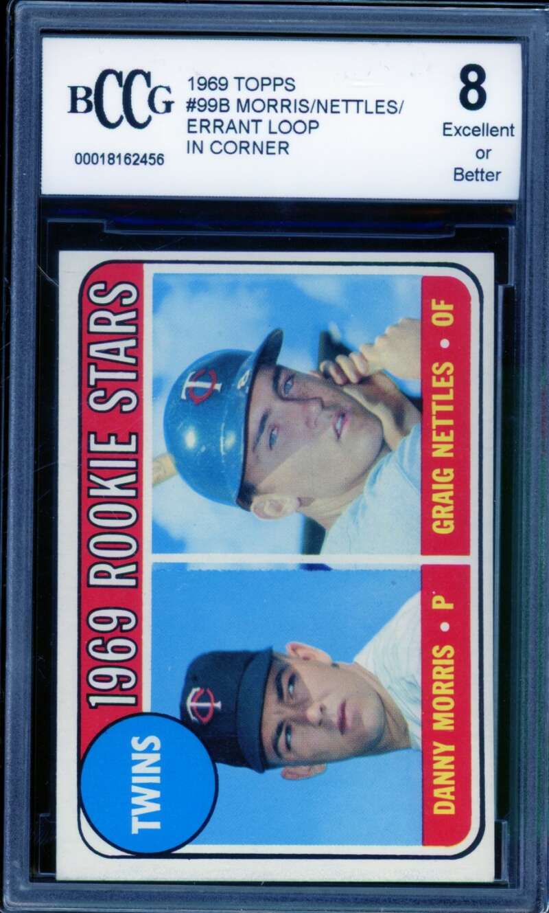 Danny Morris/Graig Nettles Rookie Card 1969 Topps #99B BGS BCCG 8 Image 1