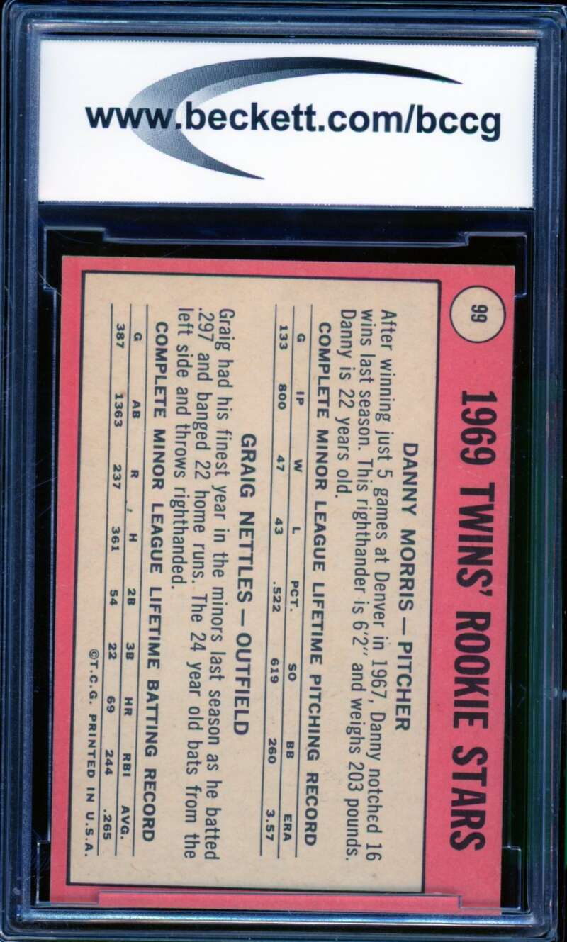 Danny Morris/Graig Nettles Rookie Card 1969 Topps #99B BGS BCCG 8 Image 2