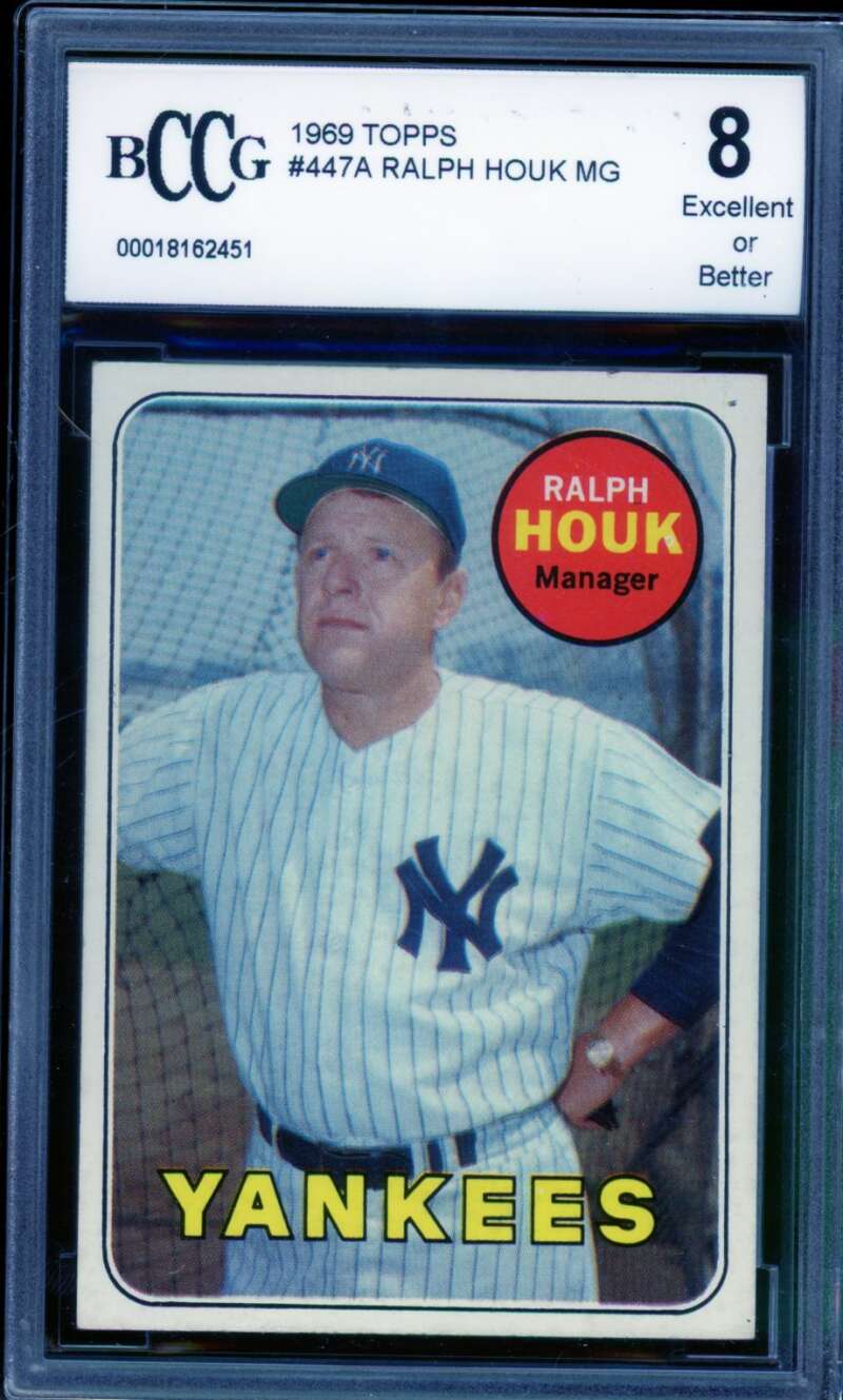 Ralph Houk Card 1969 Topps #447A BGS BCCG 8 Image 1